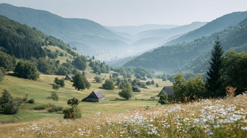 山间草地与村落美景686