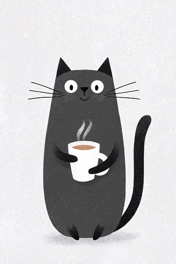 抱咖啡杯的黑猫插画004