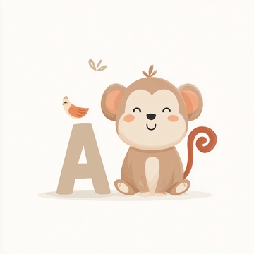 可爱小猴与字母插画065