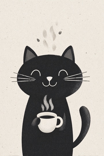 黑猫手持咖啡杯插画615