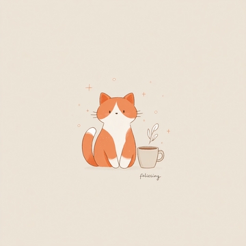 插画中的猫咪与咖啡杯594