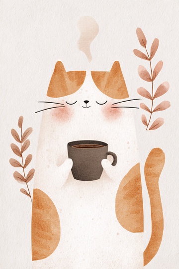 抱咖啡杯的可爱猫咪插画217