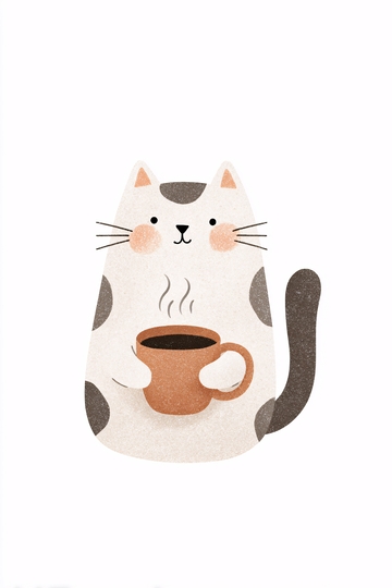 抱咖啡杯的可爱猫咪插画464