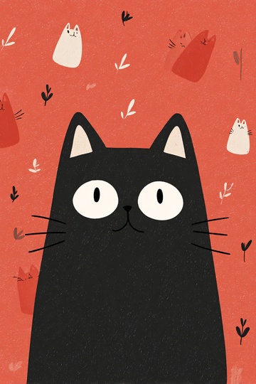 黑猫插画与可爱幽灵元素670