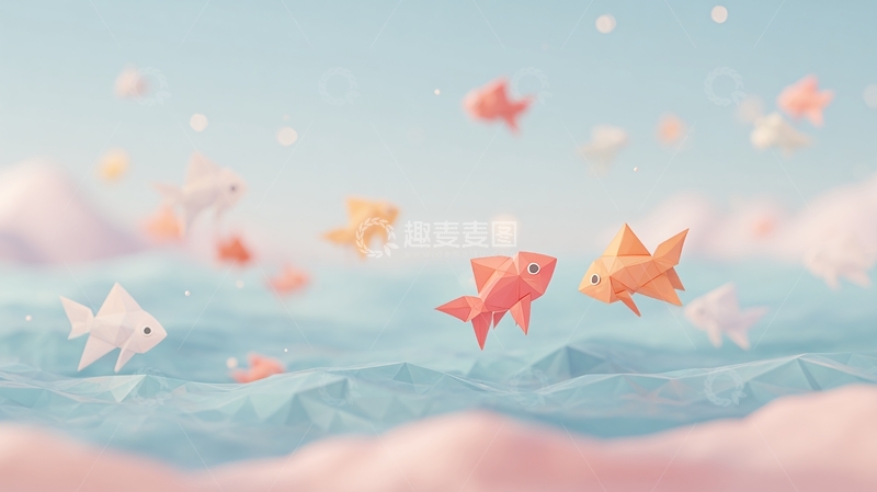高清大图下载【趣麦麦图】梦幻纸艺风游动金鱼插画029
