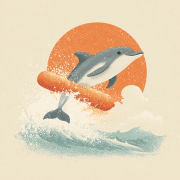 海豚踏浪插画628