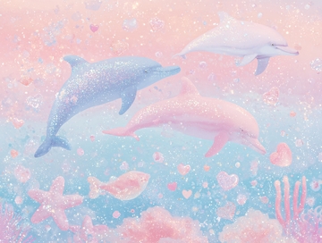 梦幻海洋中的可爱海豚插画316