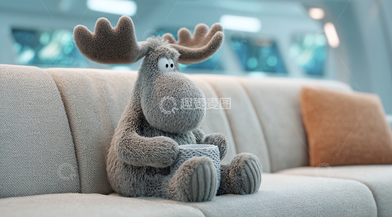 高清大图下载【趣麦麦图】-沙发上的毛绒玩具驼鹿021