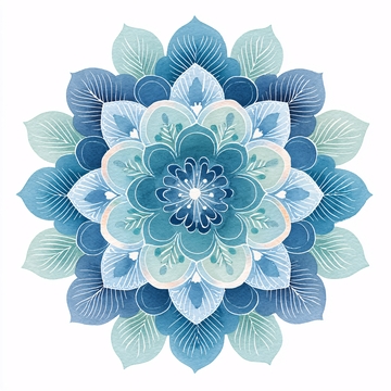 蓝绿色花卉曼陀罗插画196