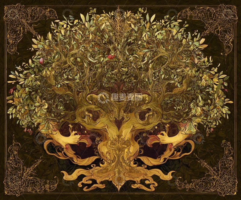 高清大图下载【趣麦麦图】华丽金色生命之树插画916
