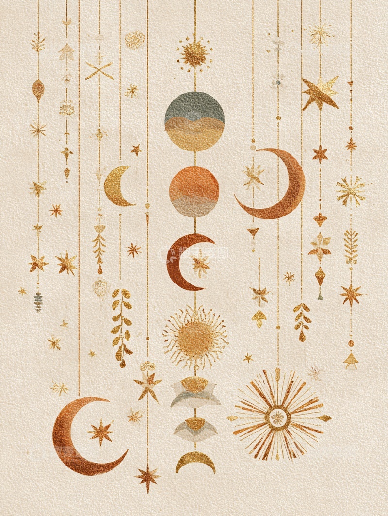 高清大图下载【趣麦麦图】星月太阳元素的插画图案995