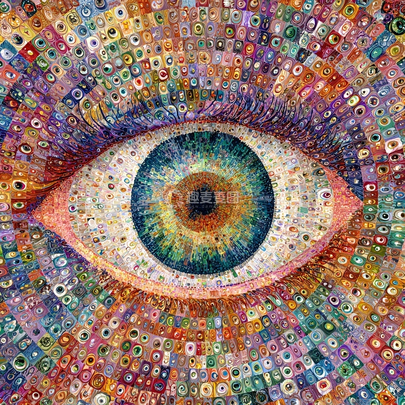 高清大图下载【趣麦麦图】-多彩马赛克风格眼睛插画520
