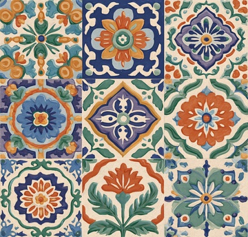 多彩花卉图案瓷砖插画450