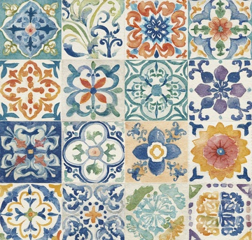 多彩花卉图案瓷砖插画661