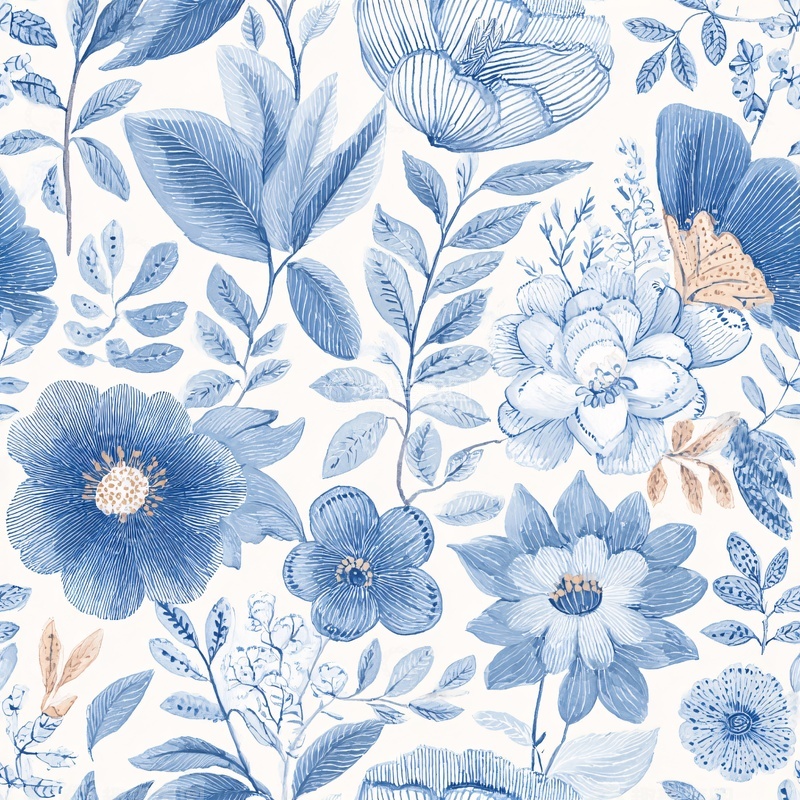 高清大图下载【趣麦麦图】蓝白花卉插画图案509