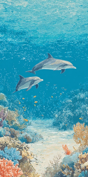 海底双海豚遨游插画482