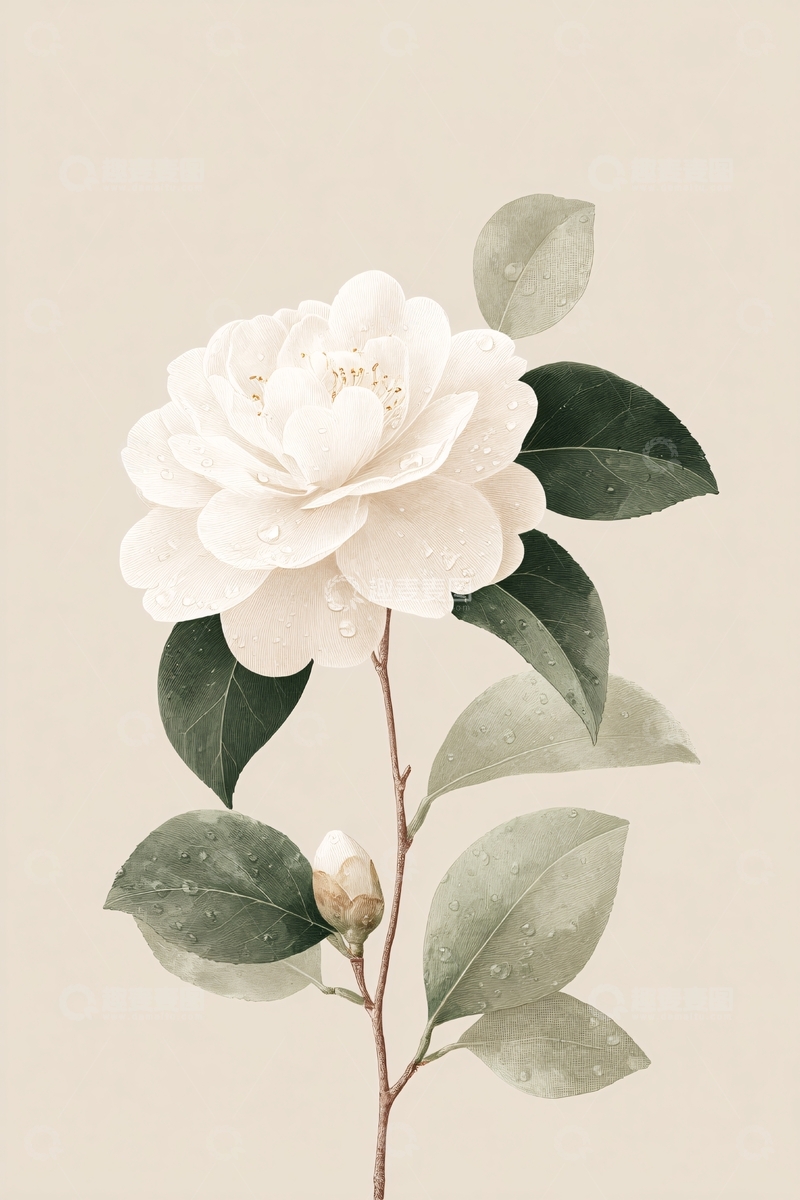 高清大图下载【趣麦麦图】-白色花卉插画759