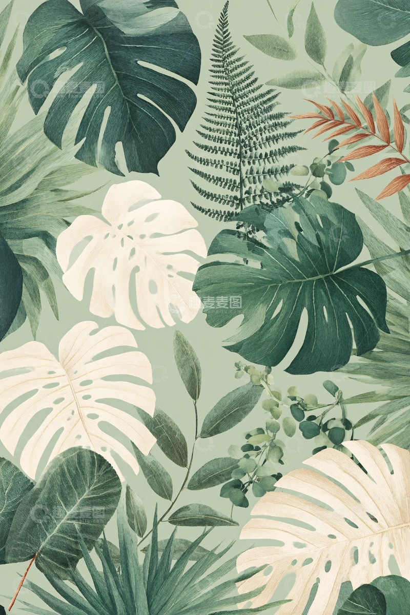 高清大图下载【趣麦麦图】热带植物插画背景图453
