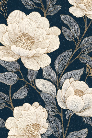 深蓝色底花卉图案插画422
