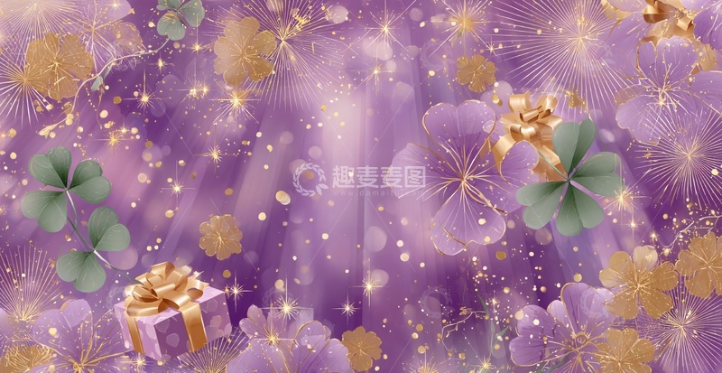 高清大图下载【趣麦麦图】紫色梦幻花卉与礼品背景图185