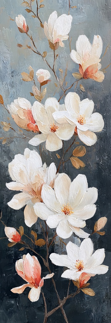 绽放的玉兰花绘画作品084