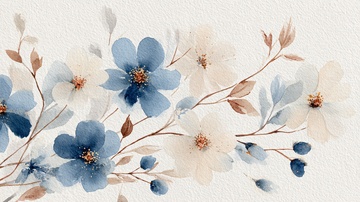 蓝白花卉插画图案336