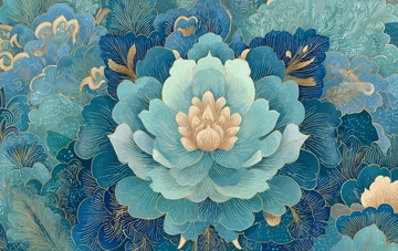 蓝绿色调花卉插画图案702