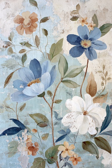 蓝白花卉插画图案608