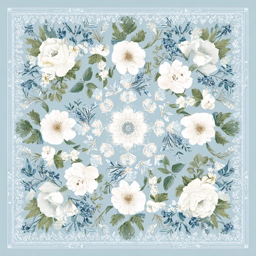 蓝底白花花卉图案插画552