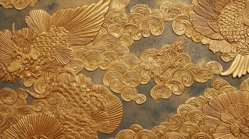 金色凤凰祥云浮雕图案874