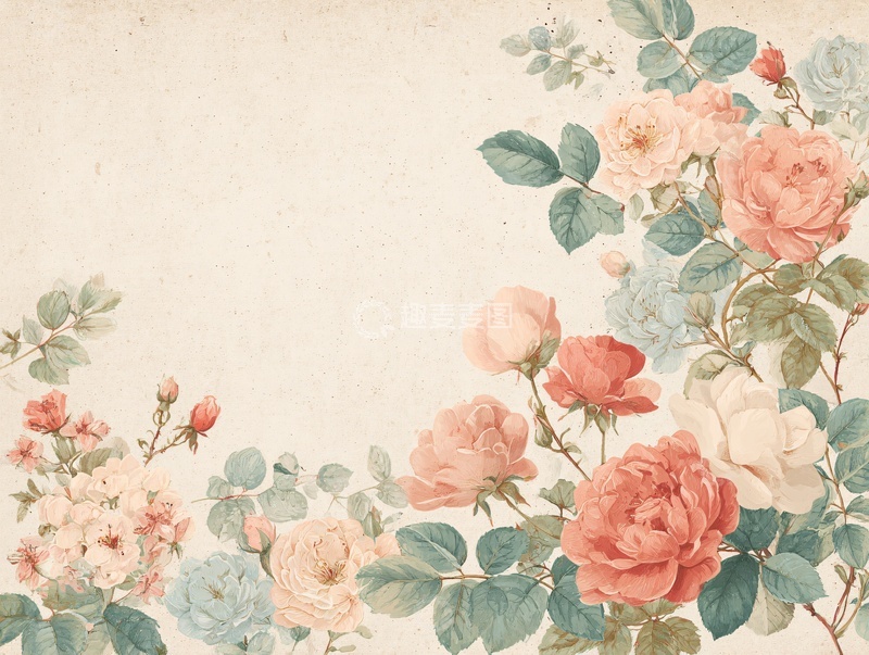 高清大图下载【趣麦麦图】复古风花卉插画背景514