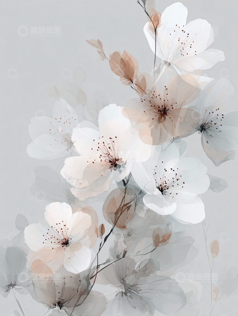 高清大图下载【趣麦麦图】淡雅花卉插画755