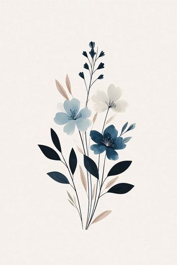 简约蓝白花卉插画589