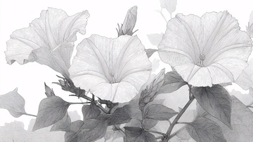 黑白牵牛花插画005