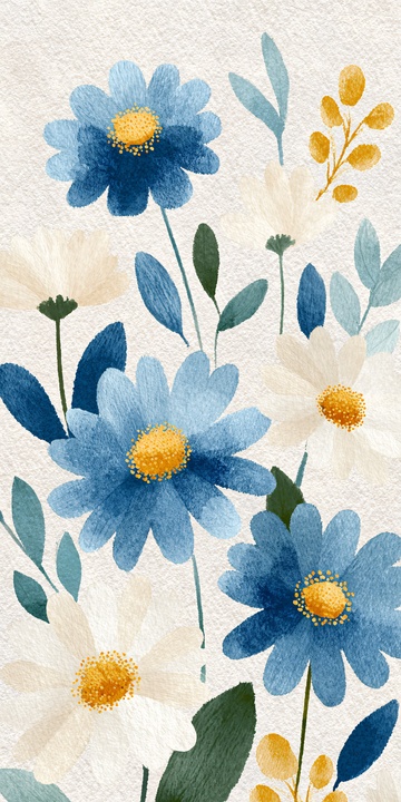 蓝白花卉插画图案265