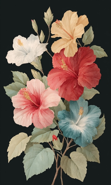 多彩扶桑花插画097