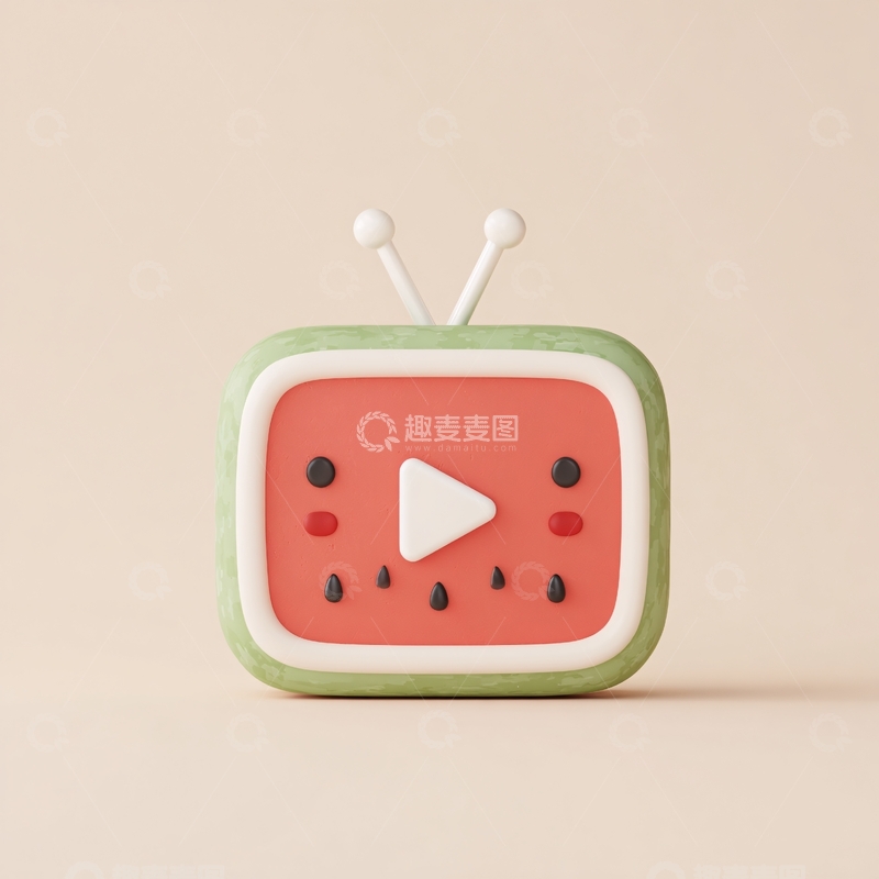 高清大图下载【趣麦麦图】-西瓜造型卡通小电视872