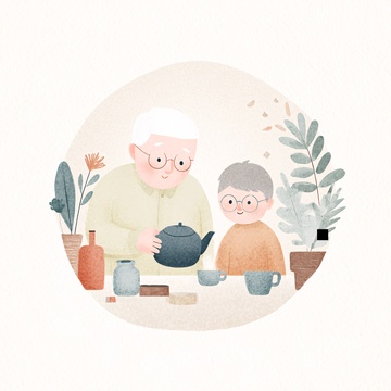 老夫妻温馨品茶插画987