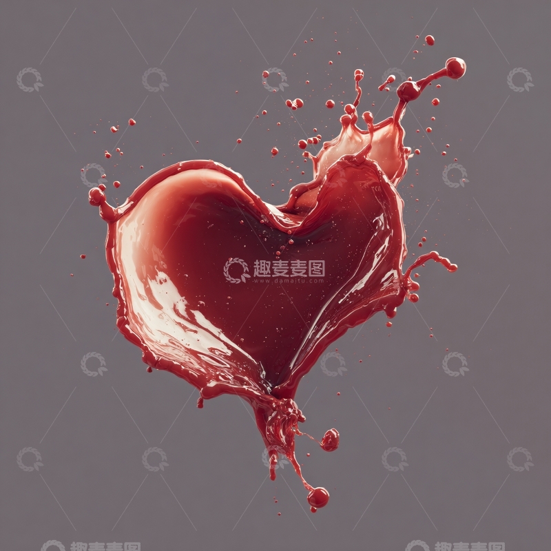 高清大图下载【趣麦麦图】-心形红色液体飞溅画面130