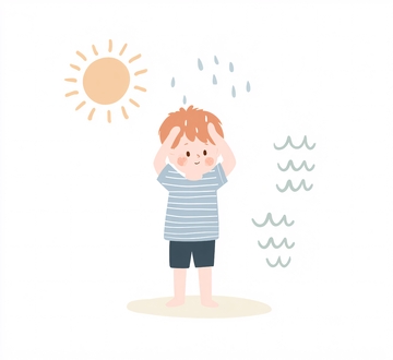 男孩面对晴雨景象显困惑888