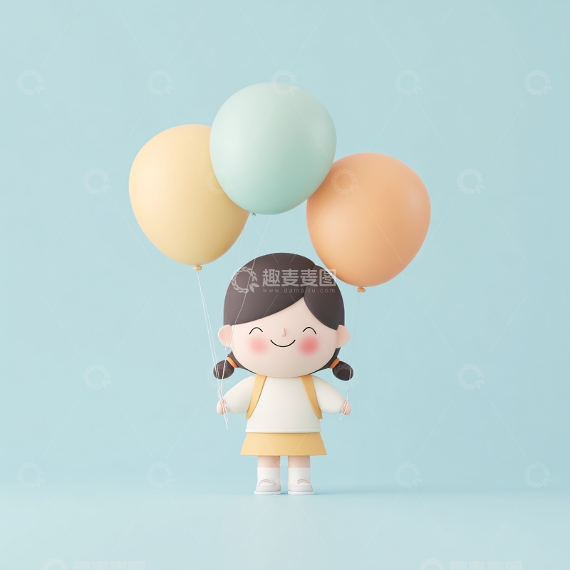 高清大图下载【趣麦麦图】-手持气球的卡通小女孩689