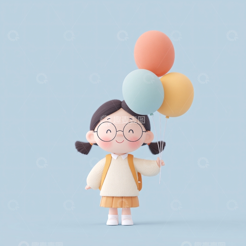 高清大图下载【趣麦麦图】-手持气球的卡通小女孩438