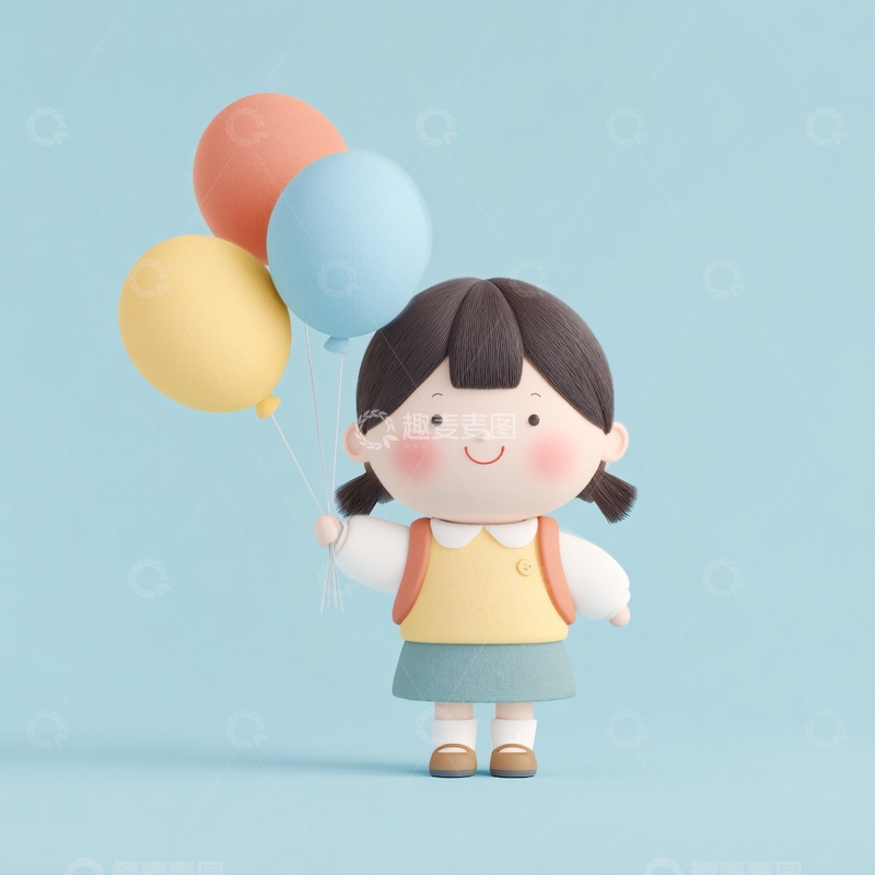 高清大图下载【趣麦麦图】-手持气球的卡通小女孩830