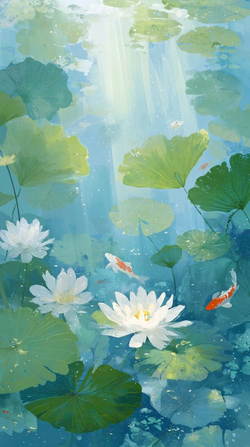 水中睡莲与锦鲤插画639