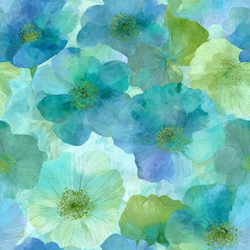 蓝绿色花卉水彩插画背景146