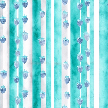 蓝绿色条纹草莓插画背景477