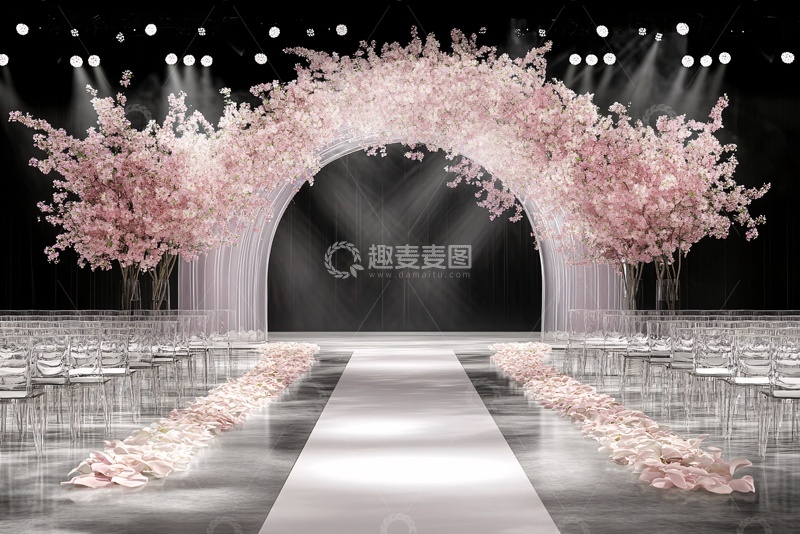 高清大图下载【趣麦麦图】-浪漫粉色花卉婚礼舞台场景734