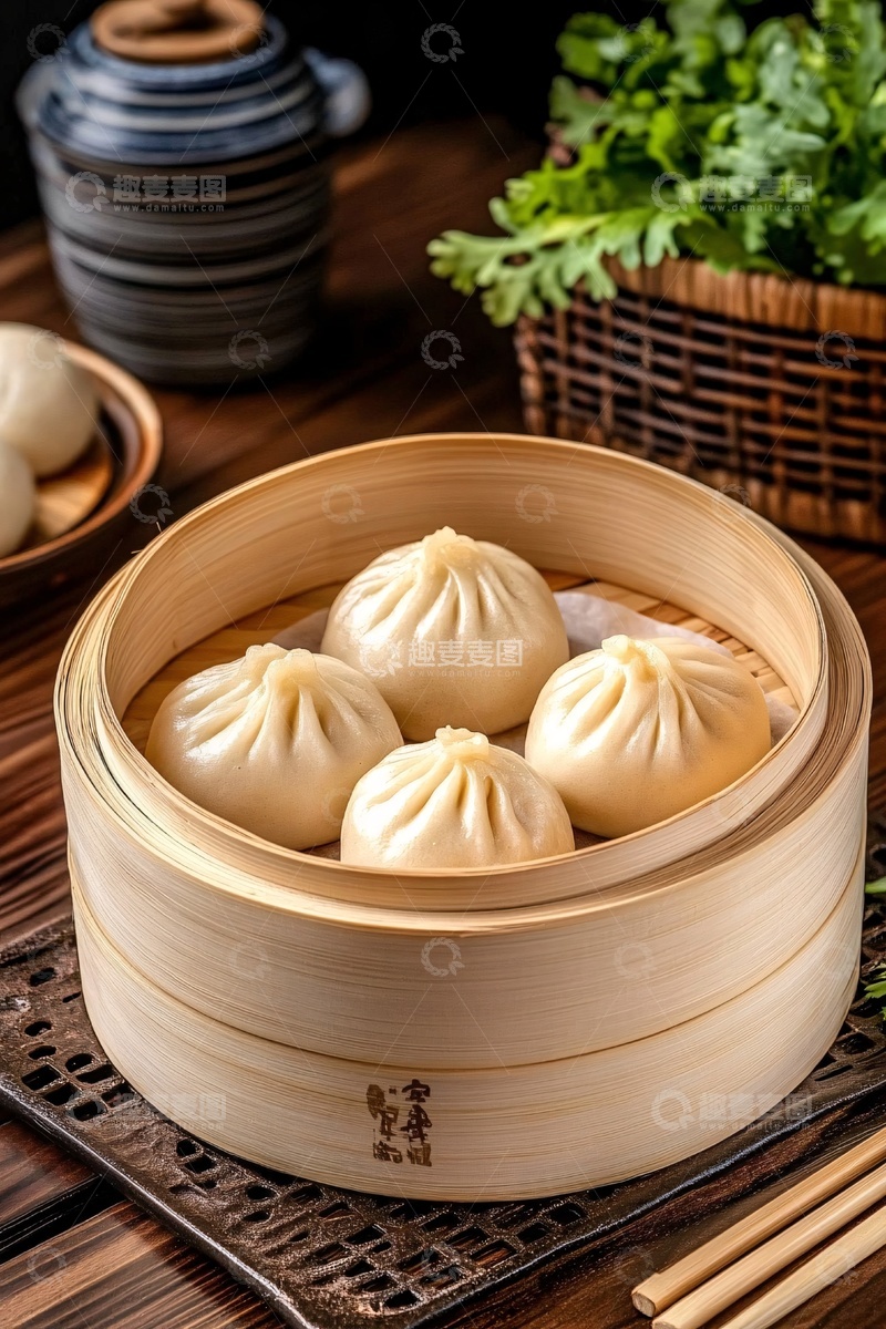 高清大图下载【趣麦麦图】竹制蒸笼里的美味小笼包495