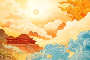 中式山水宫殿插画风景180