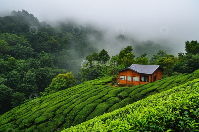 高清大图下载【趣麦麦图】山间茶园中的小屋风景094